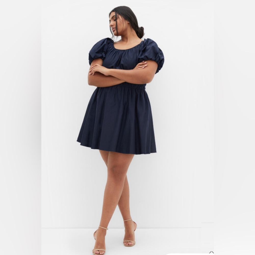 Syzri Balloon sleeves Shirred elasticated waist Pull over Mini A-line hem L